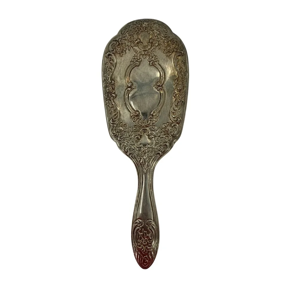 Vintage Vanity Set Women Silver Plated Floral Repousse Mirror Brush Comb 3pc